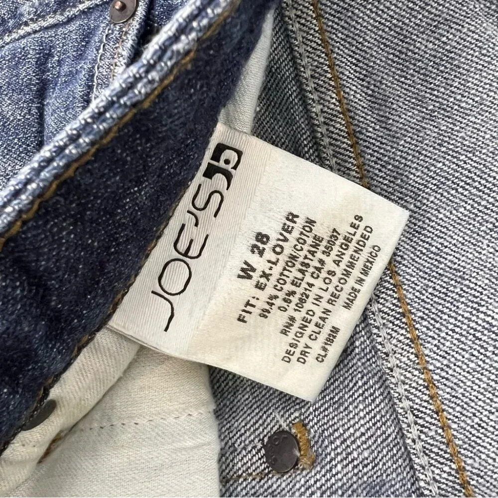 Joe's Jeans Ex Lover Classic Blue Denim shorts distressed rips long logo